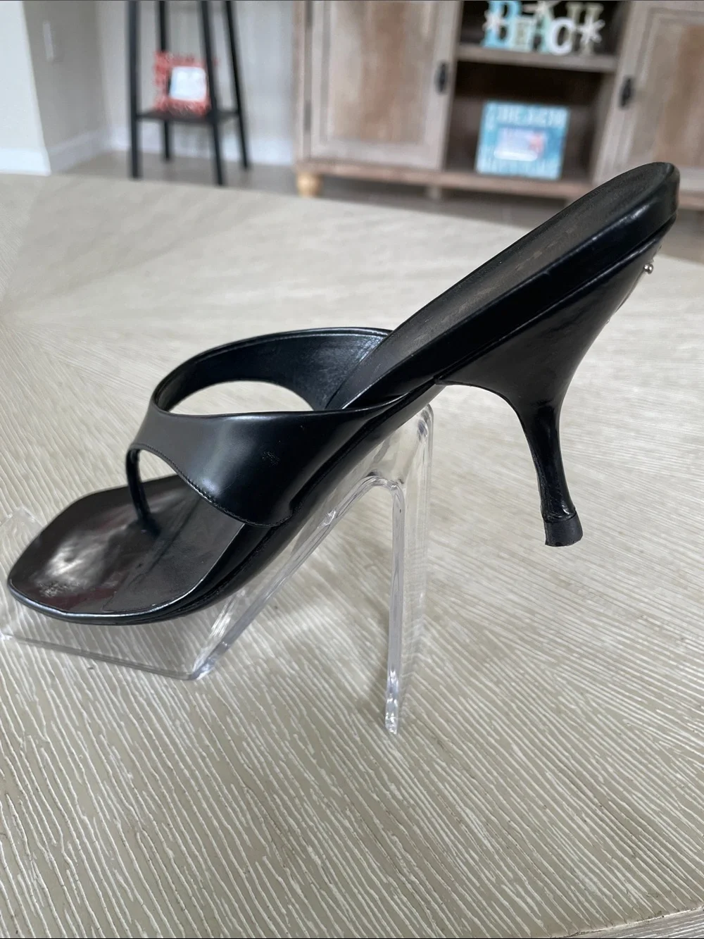 One Left Foot - Prada Black Leather Thong Sandal for Women - Sleek Slip-On